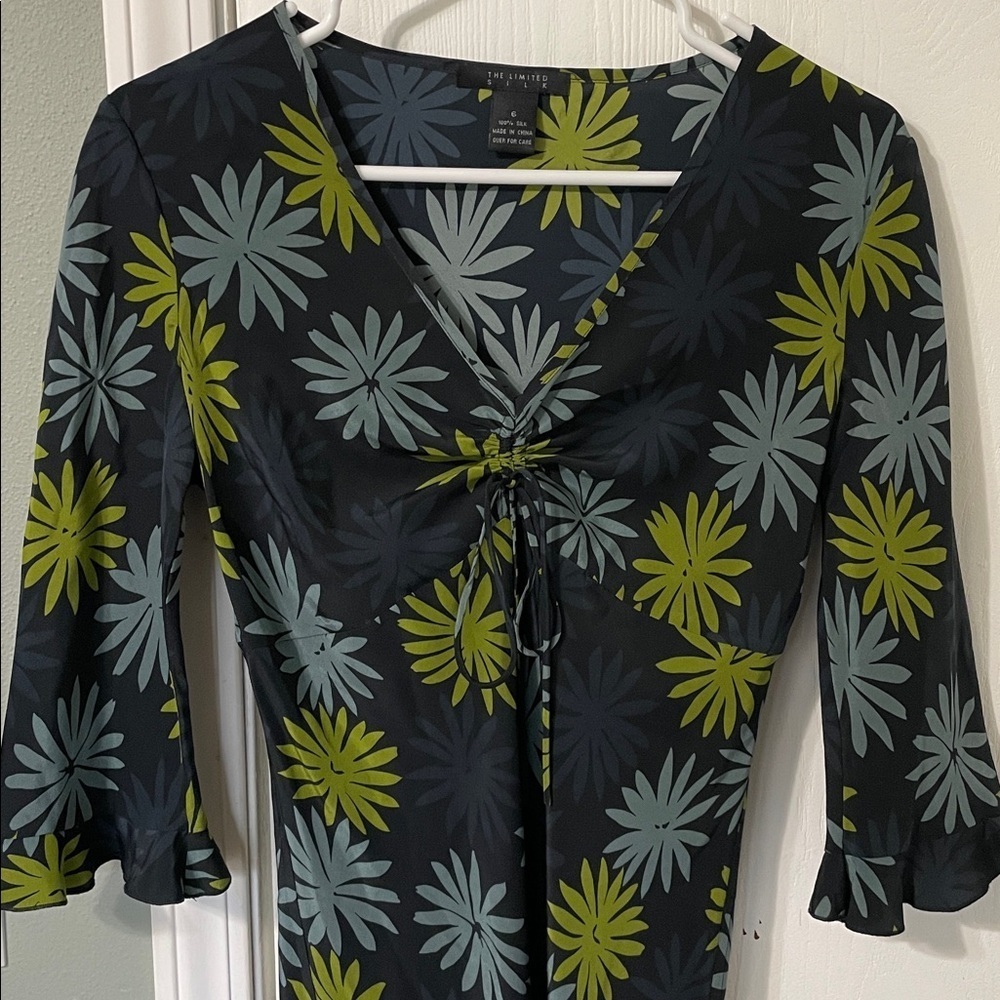 The Limited Silk Midi Dress Vtg Y2K Babydoll Bell Sleeve Size 6 Fairy Whimsigoth - Picture 4 of 9